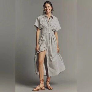 Anthropologie Tobie Shirt Dress Womens L Petite Striped Midi Vintage Charming